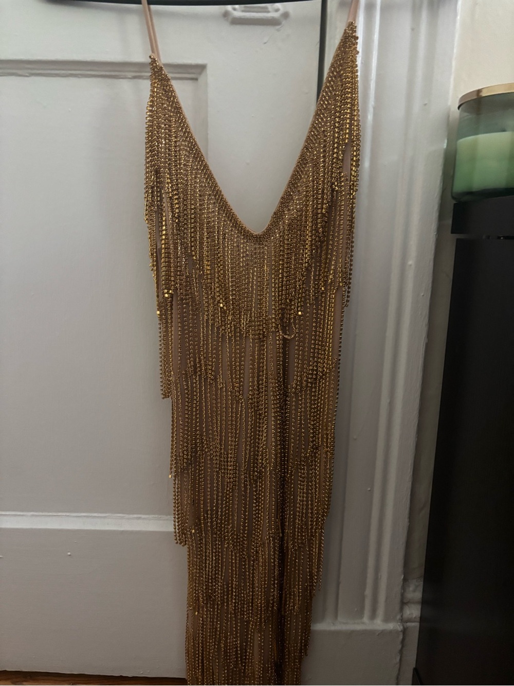 Gold Rhinestone Tassel Mini Dress